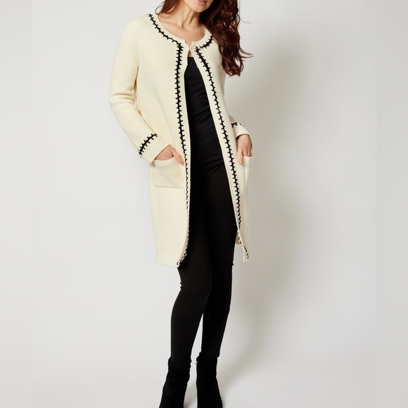 All Row Zig Zag Trim Sweater Coat cotton/wool blend - Picture 12 of 13